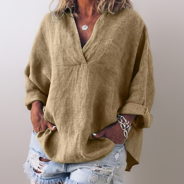 Levoire | Chemise À Manches Longues Avec Col En V Kaki