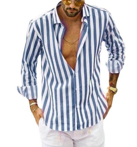 Levoire | Chemise En Coton Raye Intemporel Hommes Bleu Blanc