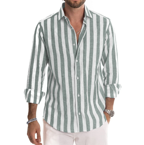 Levoire | Chemise En Coton Raye Intemporel Hommes Vert Verdoyant