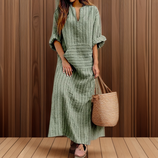 Levoire | Robe Maxi Avec Rayures Vintage Et Col En V Vert