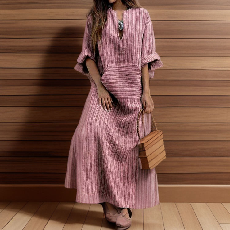 Levoire | Robe Maxi Avec Rayures Vintage Et Col En V Rouge