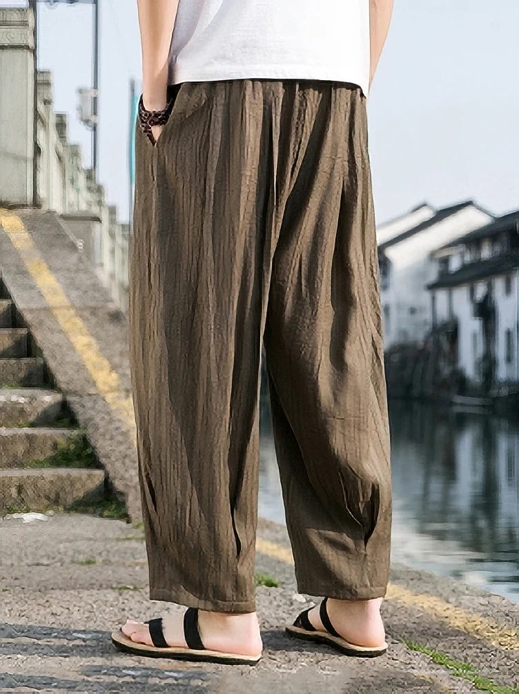 Levoire | Pantalon Harem En Lin Pour Hommes Liberté Et Style Frais Kaki
