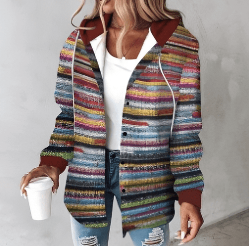Levoire | Manteau Elegant Avec Capuche Et Imprime Raffine