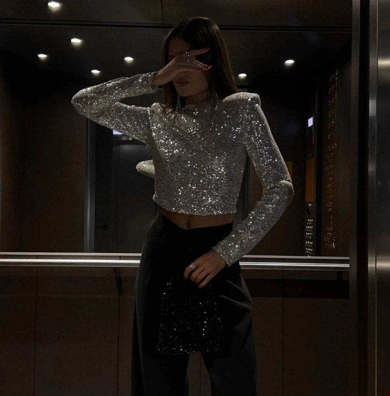 Levoire | Élégant Top En Paillettes À Manches Longues