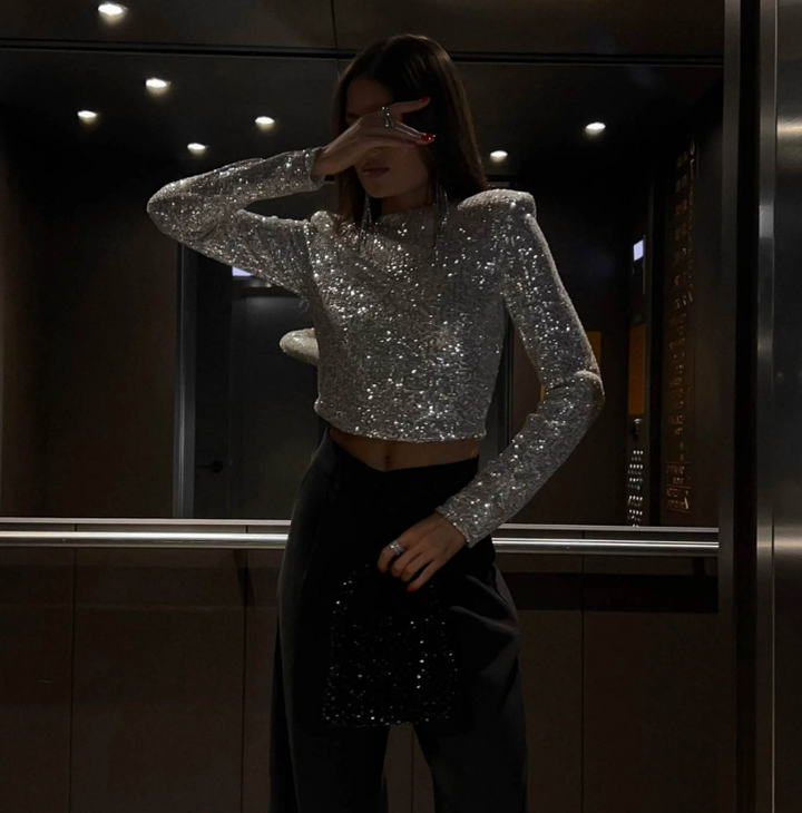 Levoire | Élégant Top En Paillettes À Manches Longues