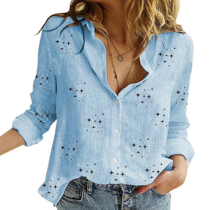 Levoire | Blouses Pour Femmes À Motifs Avec Une Rangée De Boutons Et Des Manches Longues Bleu clair avec des étoiles
