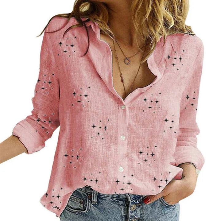 Levoire | Blouses Pour Femmes À Motifs Avec Une Rangée De Boutons Et Des Manches Longues Rosa avec des étoiles