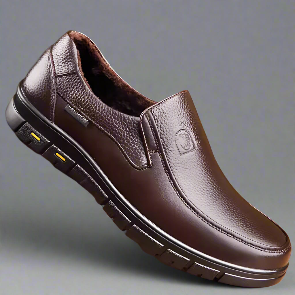 Levoire | Mocassin Homme À Semelle Plate En Cuir Pour Usage Extérieur Fleece marron foncé