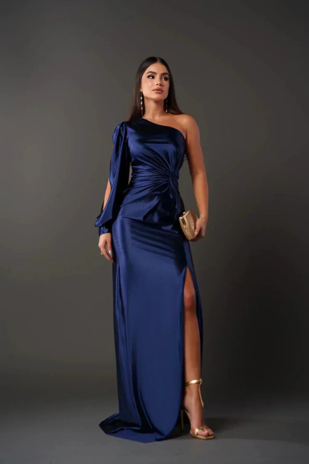 Levoire | Robe En Satin Avec Design Asymétrique À Une Épaule bleu marine