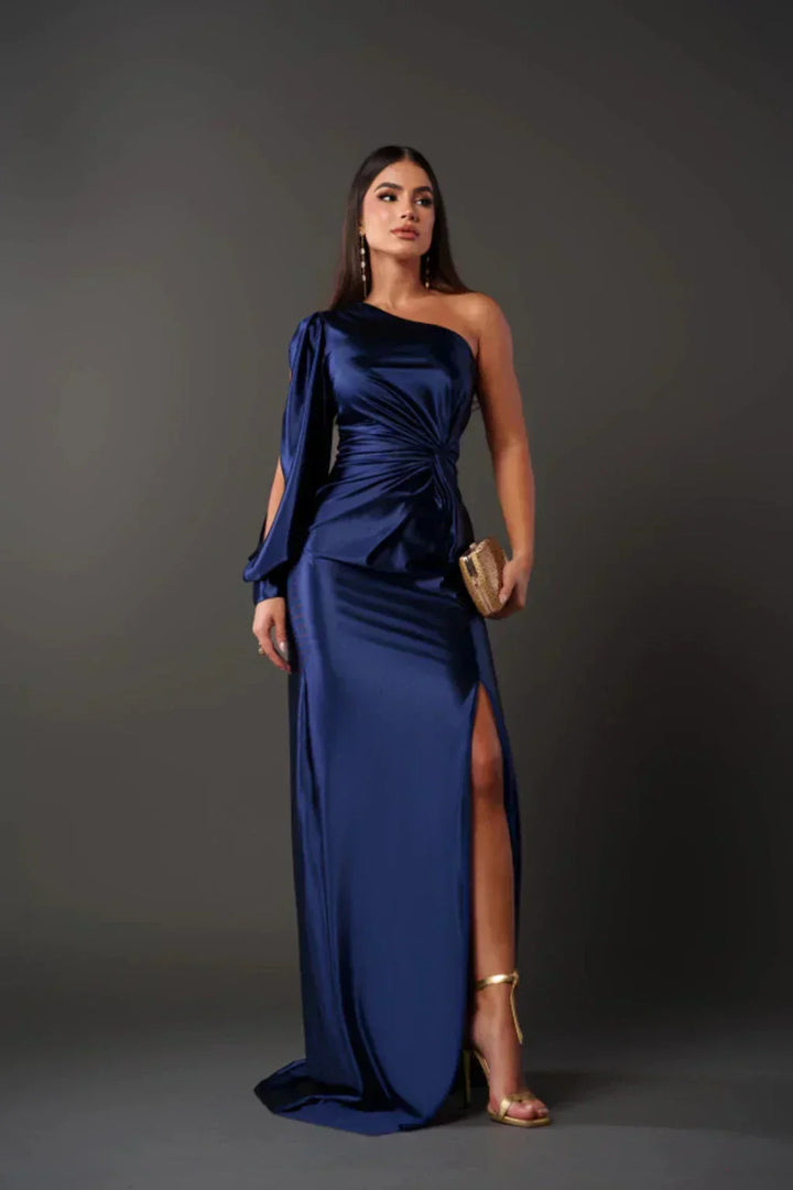 Levoire | Robe Satin À Une Épaule Bleu marine
