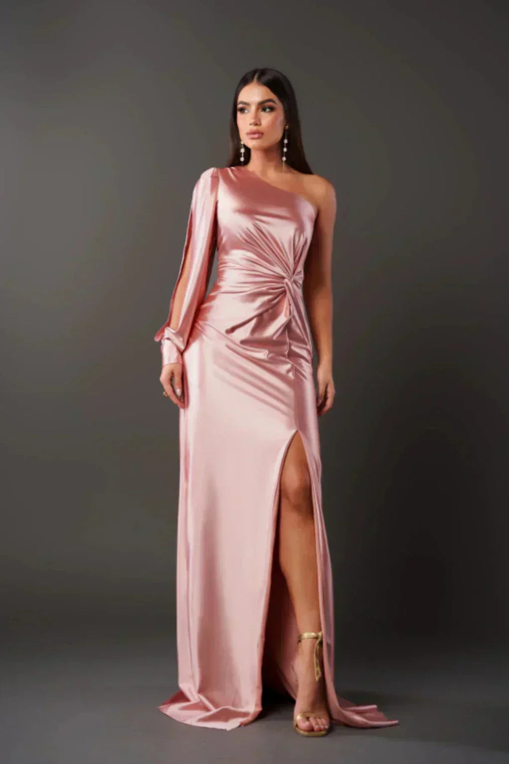 Levoire | Robe En Satin Avec Design Asymétrique À Une Épaule Blassrose