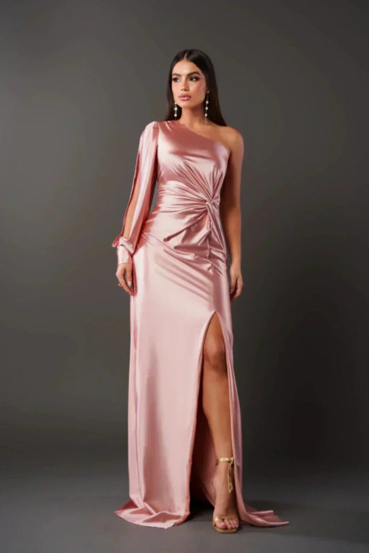 Levoire | Robe Satin À Une Épaule Rosa Palo