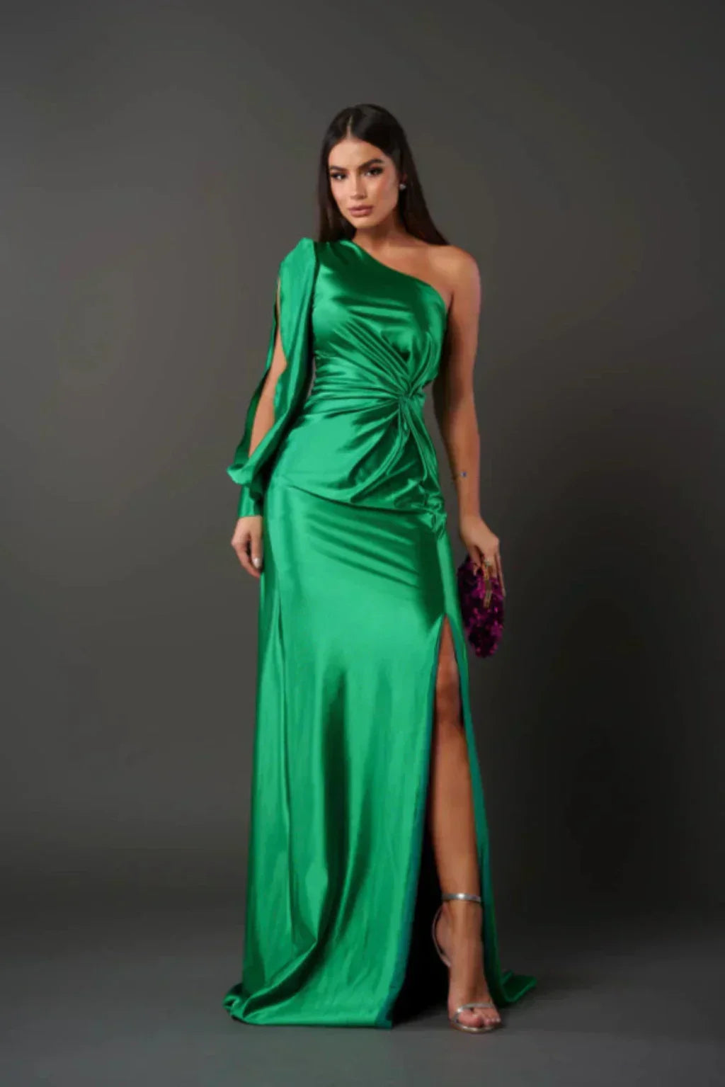 Levoire | Robe Satin À Une Épaule Émeraude