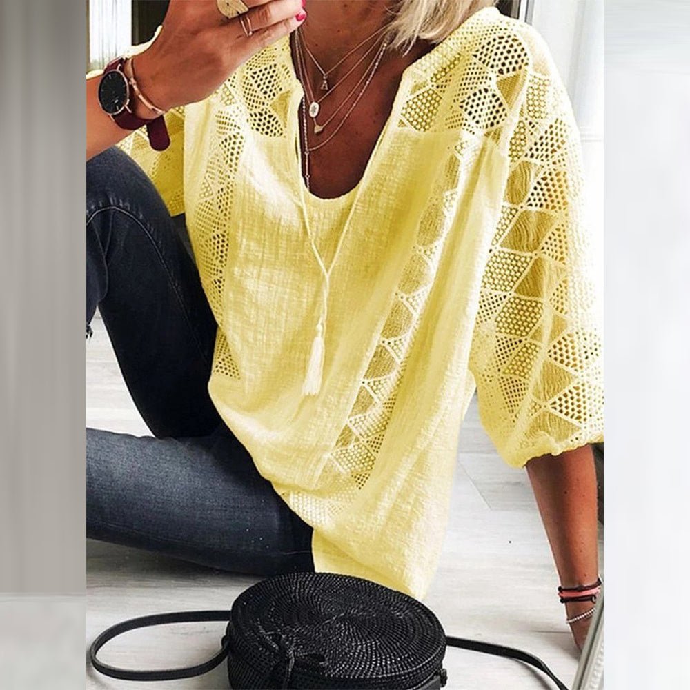 Levoire | Blouse À Détails En Crochet Boho Jaune