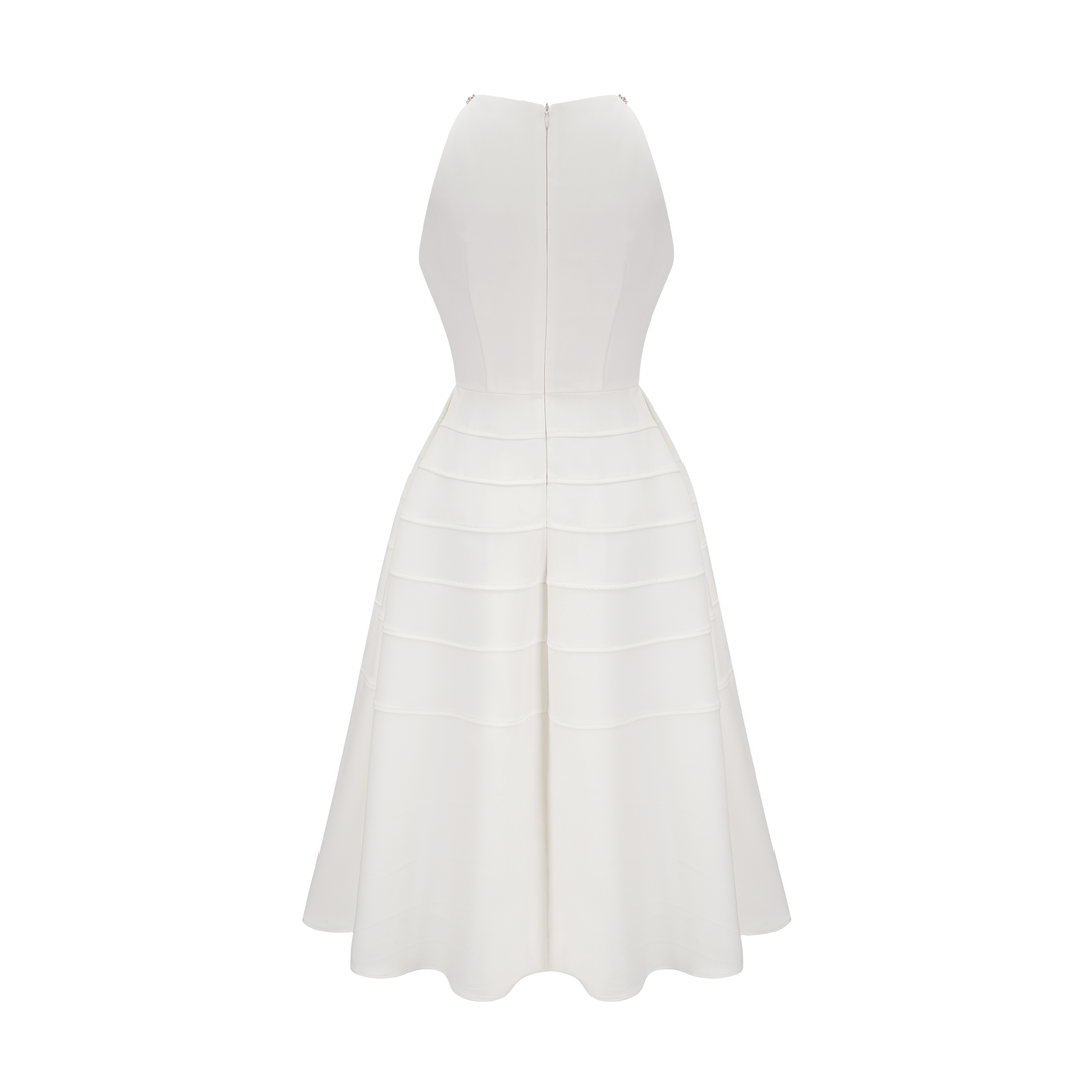 Levoire | Robe Midi Blanche Ornée De Cristaux