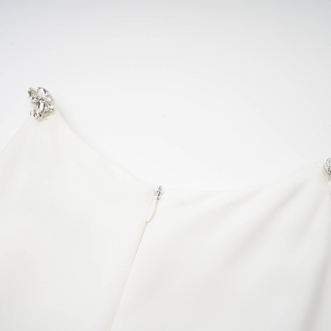 Levoire | Robe Midi Blanche Ornée De Cristaux