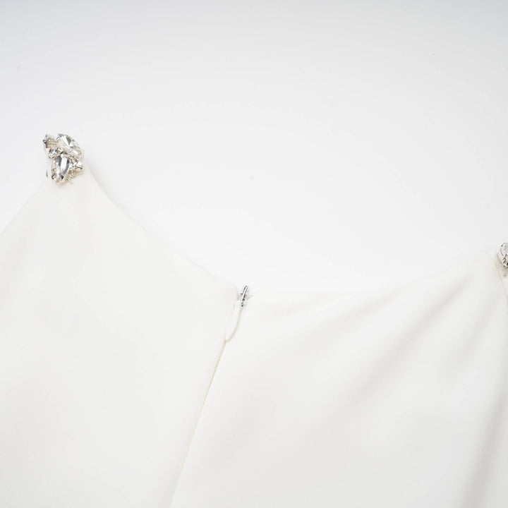 Levoire | Robe Midi Blanche Ornée De Cristaux