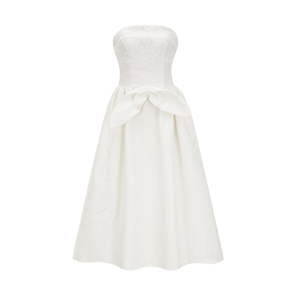 Levoire | Nœud De Ruban Blanc Robe Midi Brodée
