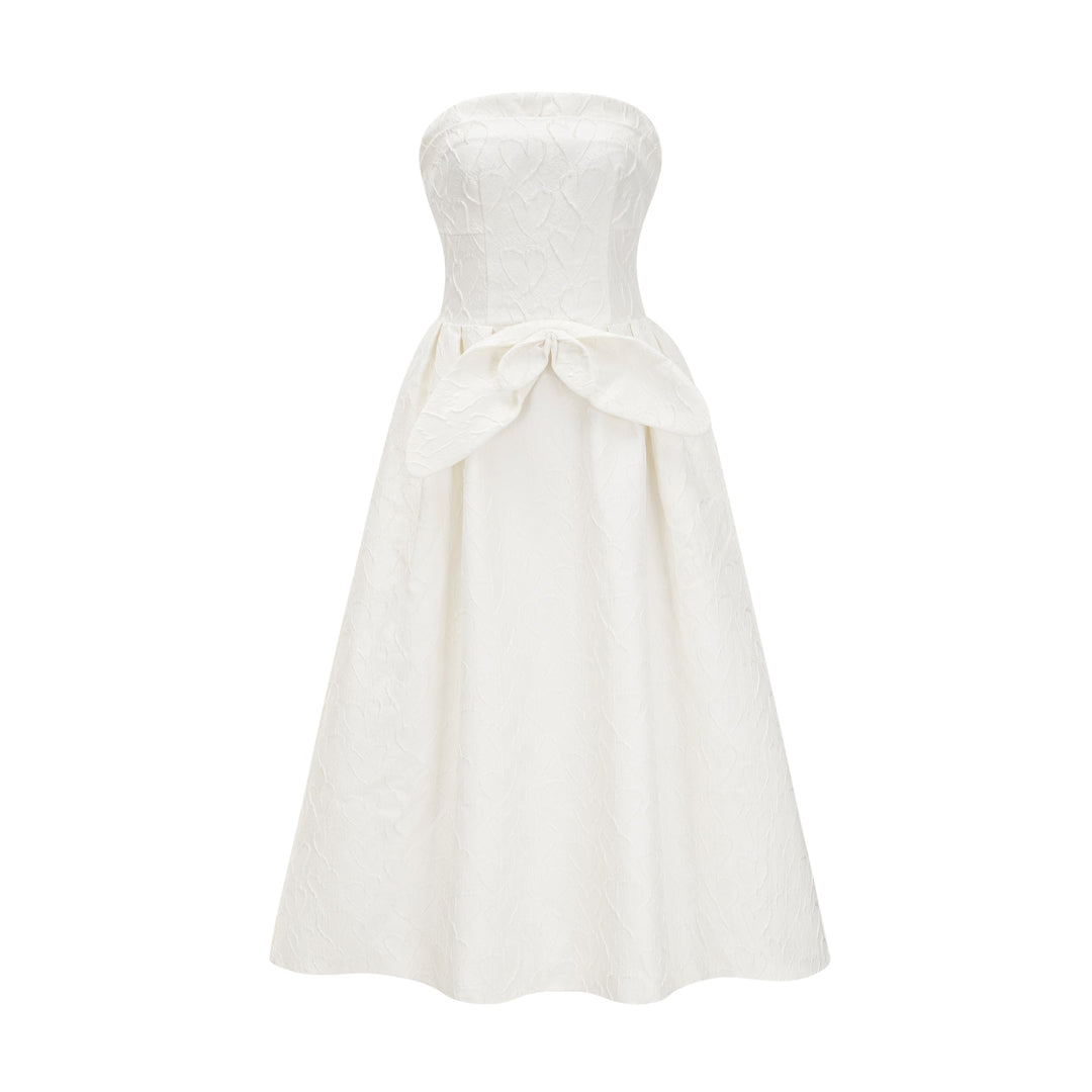 Levoire | Nœud De Ruban Blanc Robe Midi Brodée