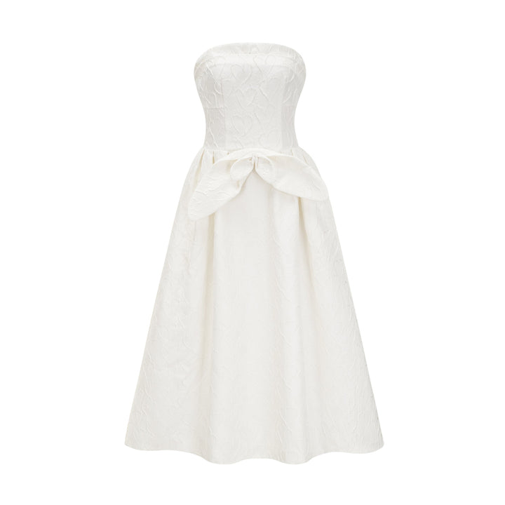 Levoire | Nœud De Ruban Blanc Robe Midi Brodée