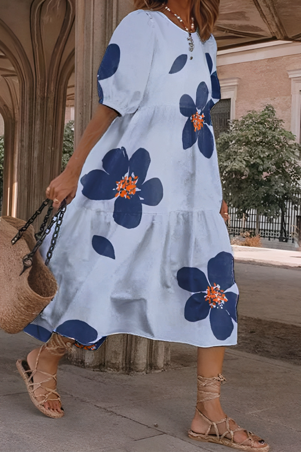 Levoire | Robe Midi Féminine Avec Imprimé Floral Élegante, Aérée & Parfaite Pour Chaque Occasion Bleu