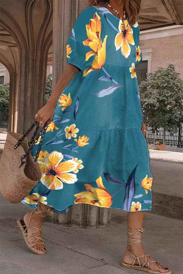 Levoire | Robe Midi Féminine Avec Imprimé Floral Élegante, Aérée & Parfaite Pour Chaque Occasion Vert
