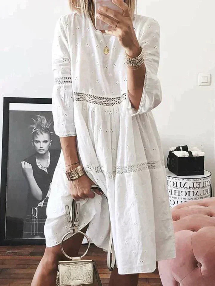 Levoire | Robe Brodée Avec Couverture Abdominale Blanc
