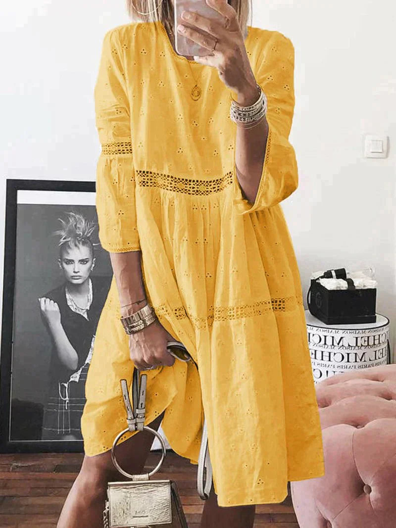 Levoire | Robe Brodée Avec Couverture Abdominale Jaune
