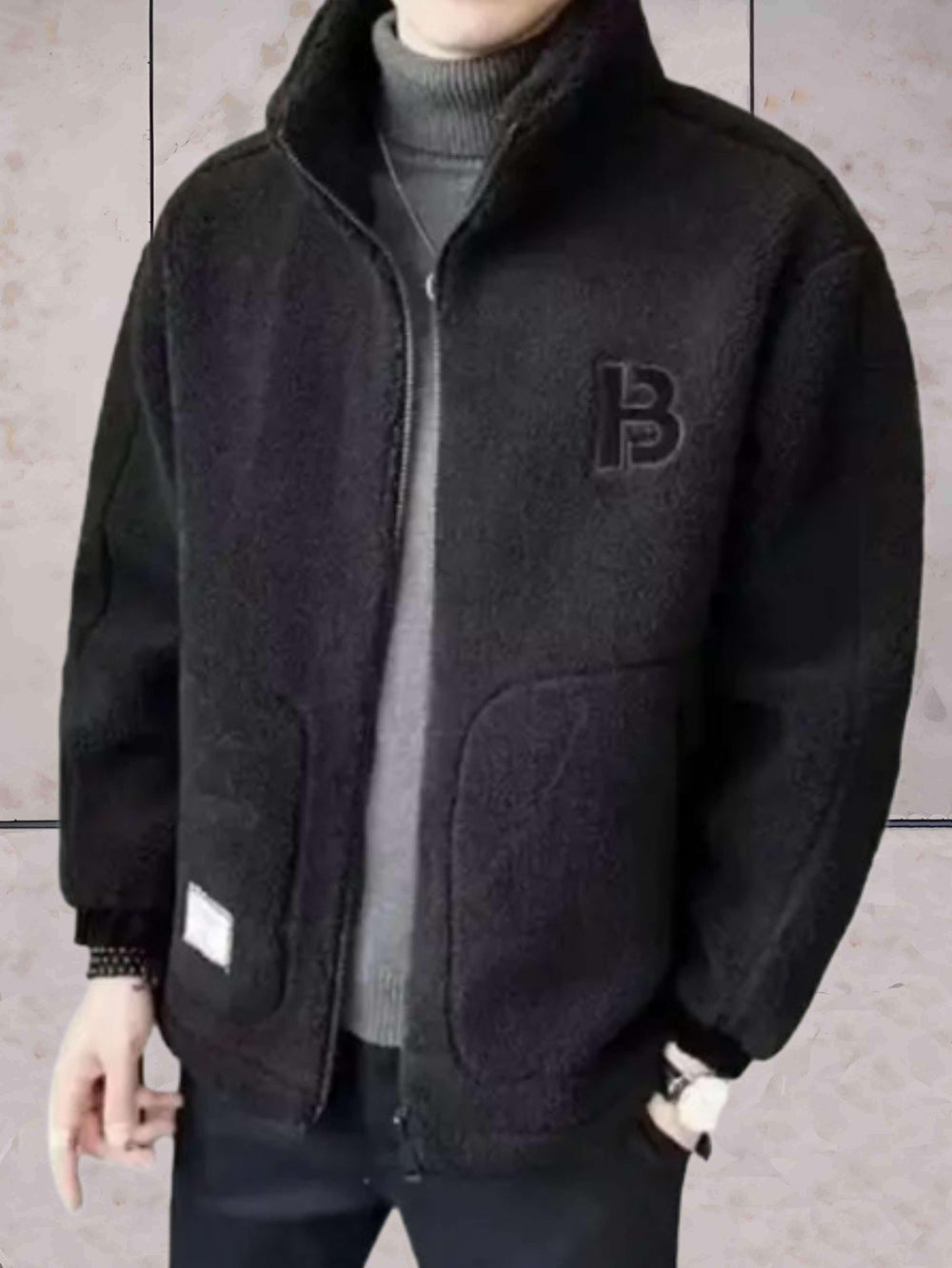 Levoire | Veste En Fleece Chaude Et Épaissie Avec Col Haut Et Zip Complet Noir