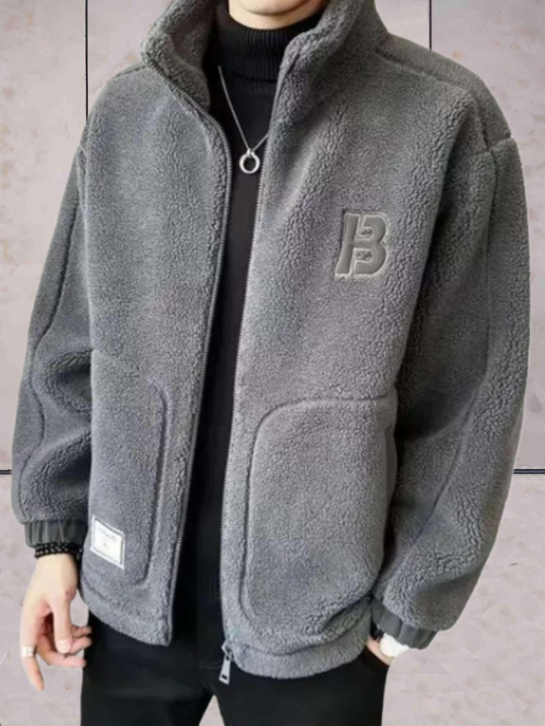 Levoire | Veste En Fleece Chaude Et Épaissie Avec Col Haut Et Zip Complet Gris
