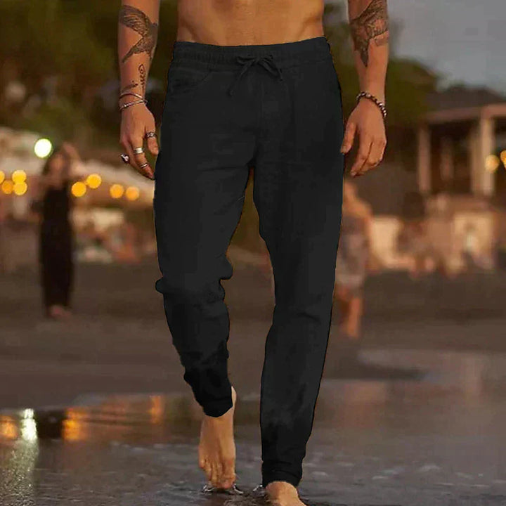 Levoire | Pantalons En Lin Avec Cordon De Serrage Pour Hommes Noir