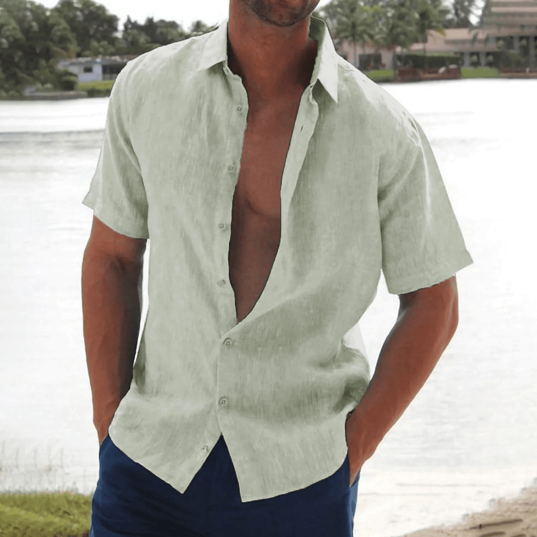Levoire | Chemise Lin Manches Courtes Homme Vert clair