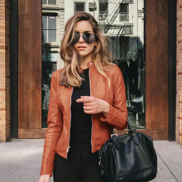 Levoire | Veste En Cuir Slim Avec Fermeture Éclair Pour Femmes Braun