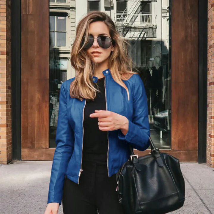 Levoire | Veste En Cuir Slim Avec Fermeture Éclair Pour Femmes Bleu