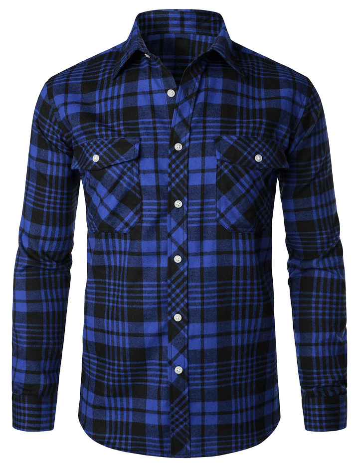 Levoire | Chemise en flanelle à carreaux à manches longues pour hommes Bleu