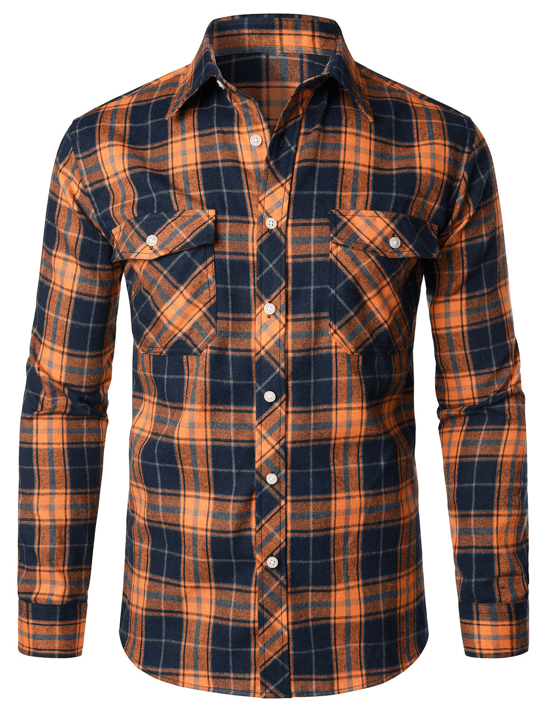 Levoire | Chemise en flanelle à carreaux à manches longues pour hommes Orange