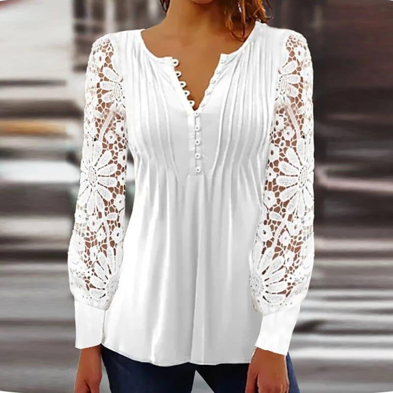 Levoire | Blouse Élégante Avec Détails En Dentelle Et Décolleté En V Blanc