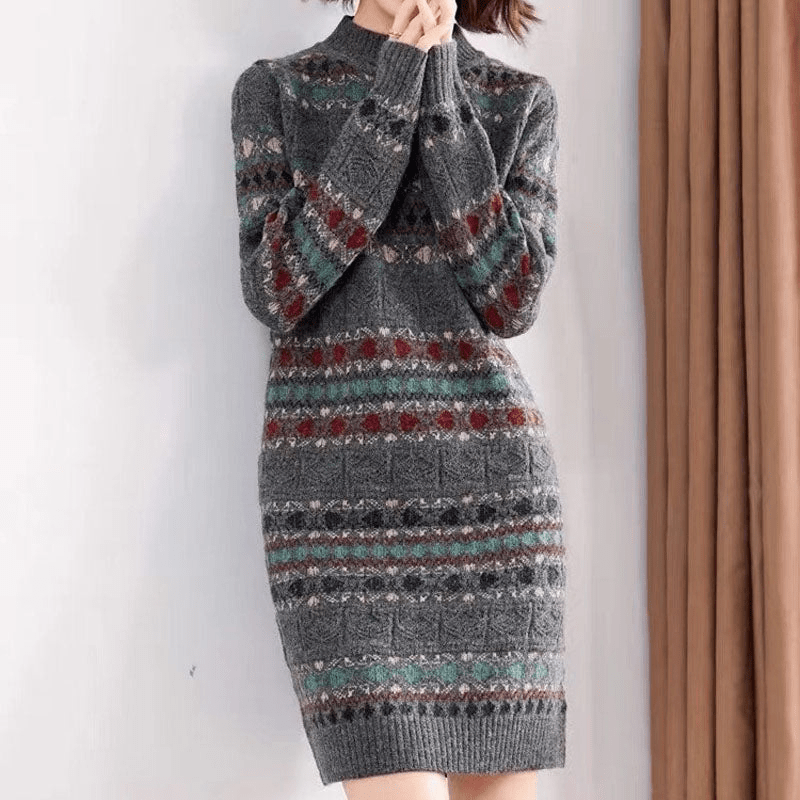 Levoire | Robe Tricotée Motif Ethnique Gris