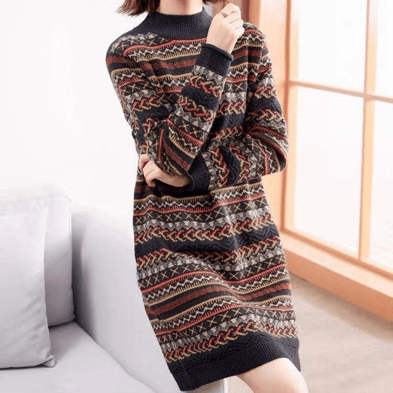Levoire | Robe Tricotée Motif Ethnique Rot