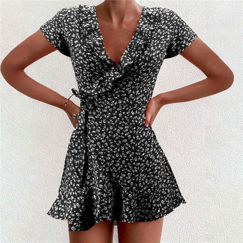 Levoire | Robe Portefeuille Joyeuse Une Robe Romantique Et Estivale Noir - Manches courtes S