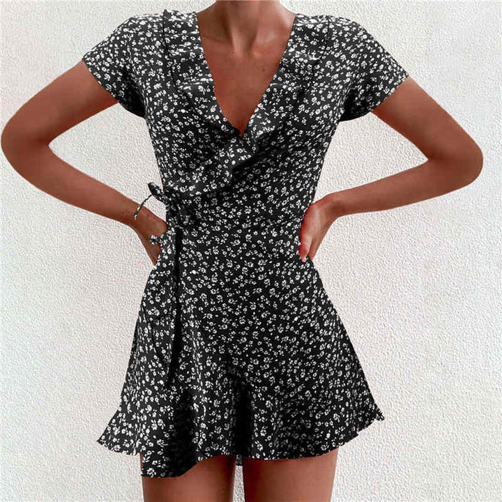 Levoire | Robe Portefeuille Joyeuse Une Robe Romantique Et Estivale Noir - Manches courtes S