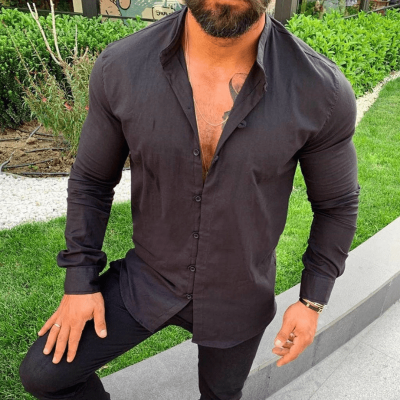 Levoire | Chemise élégante pour hommes en lin uniforme Noir