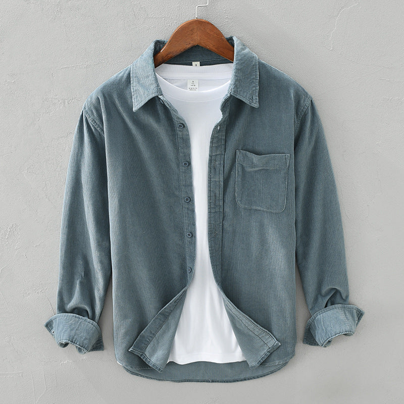 Levoire | Chemise En Velours Rétro Pour Hommes Élégante, Polyvalente & Confortable Bleu clair