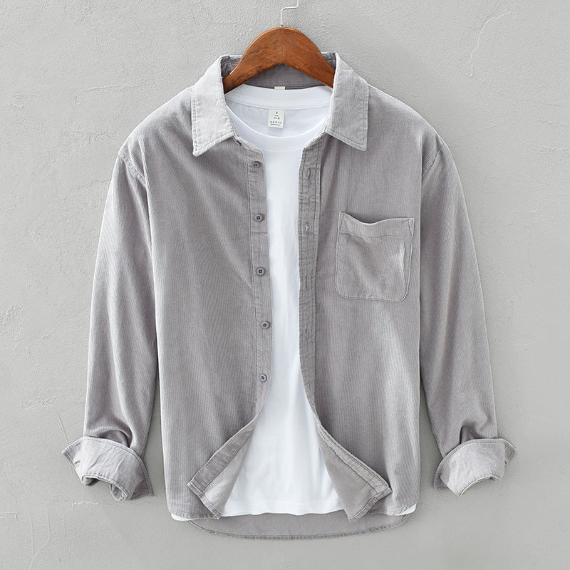 Levoire | Chemise En Velours Rétro Pour Hommes Élégante, Polyvalente & Confortable Gris clair