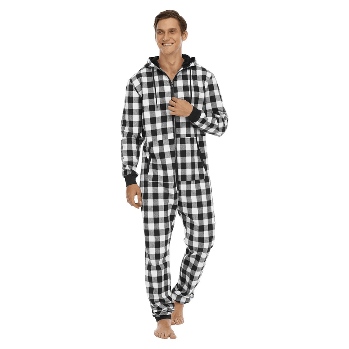 Levoire | Pyjama Onesie à carreaux pour hommes Design chaud et confortable Blanc