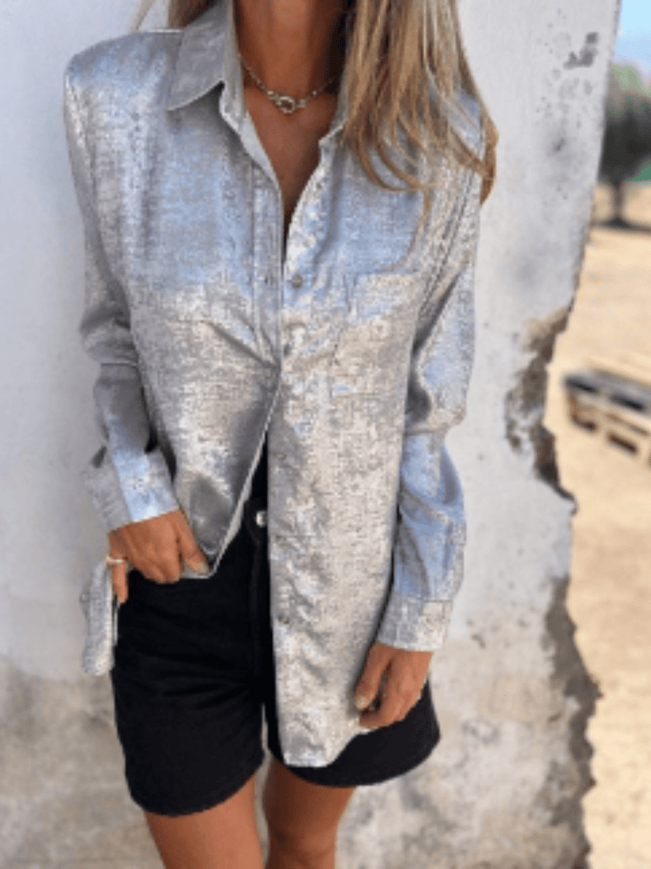Levoire | T-shirt métallisé chic pour femmes Argent