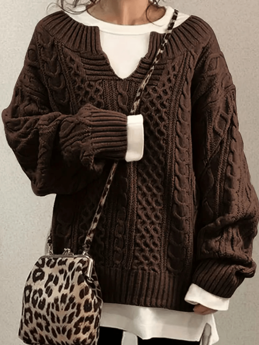 Levoire | Pull en tricot avec col en V pull femme Braun