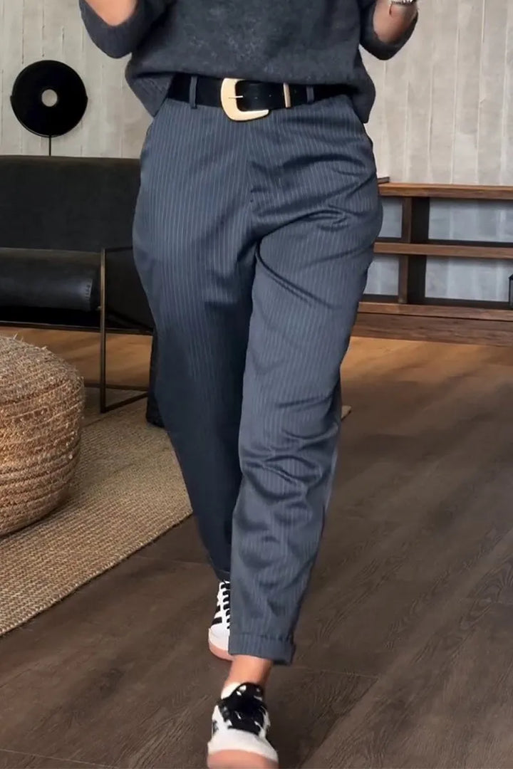 Levoire | Pantalon Tailleur Rayé Élégant Bleu océan