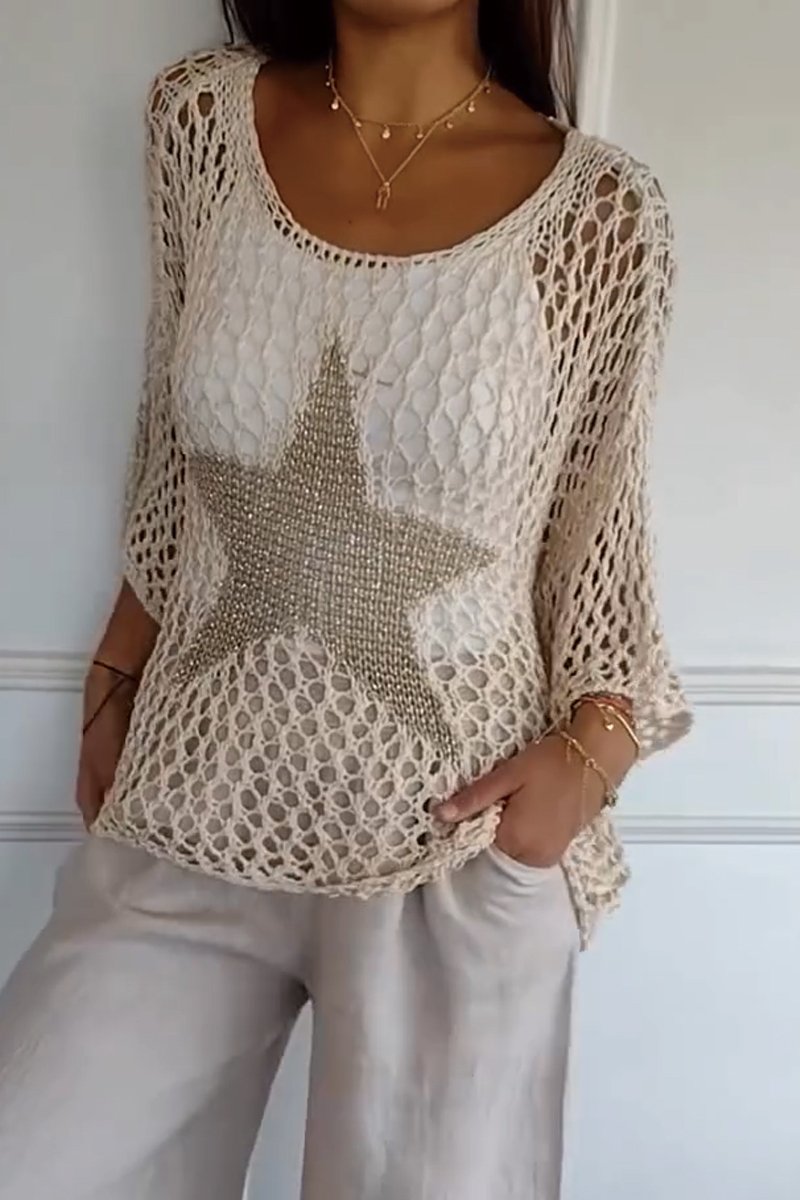 Levoire | T-Shirt Tricoté Avec Des Décorations Dorées À Motif Étoilé Beige
