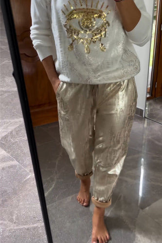 Levoire | Haut à paillettes tendance et pantalons marron